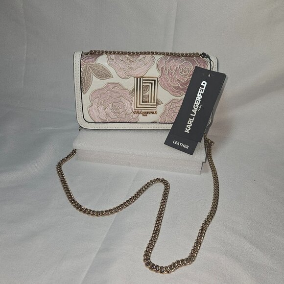 NWT KARL LAGERFELD PARIS Women's Kosette Embroidered Leather Shoulder Bag NWT Ka - Picture 1 of 7